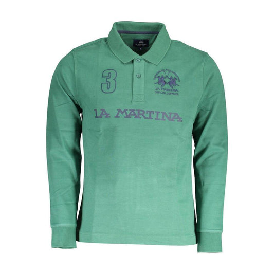 La Martina Green Cotton Men Polo Shirt LA-37206-M