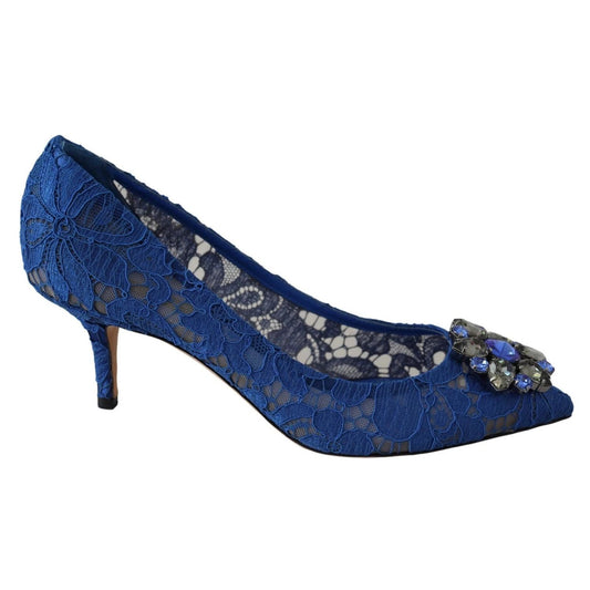 Dolce & Gabbana Blue Lace Crystal Ballet Pumps Shoes LA8637-37.5