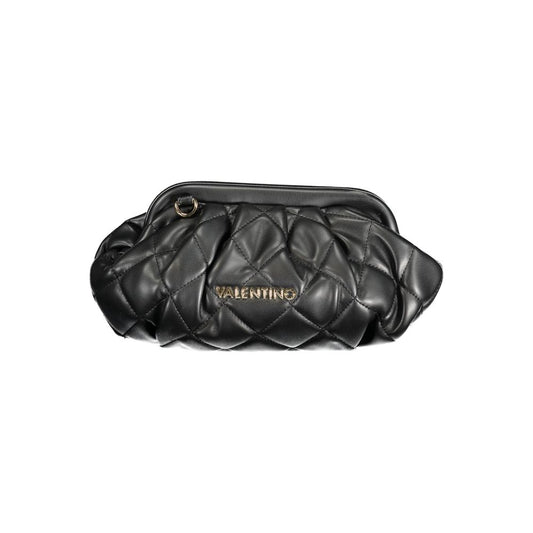 Mario Valentino Black Polyethylene Handbag with quilted design, featuring logo and removable strap, stylish and versatile bag.
