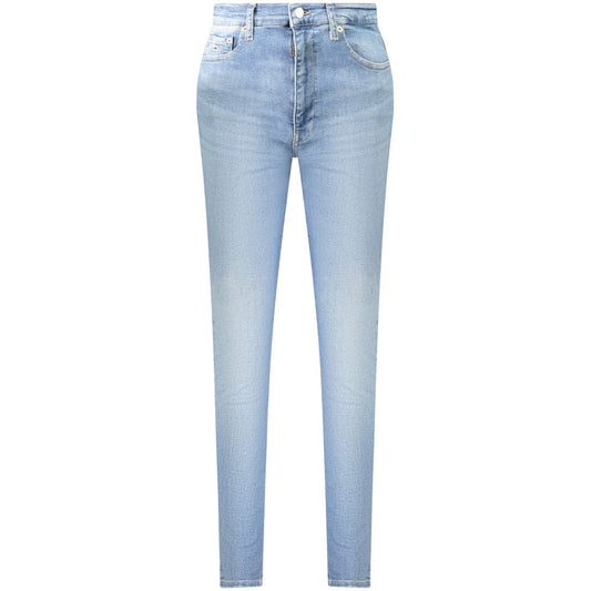 Tommy Hilfiger Blue Cotton Women Jeans with washed effect, high skinny fit. Iconic logo. Sustainable fashion choice for style and comfort.
