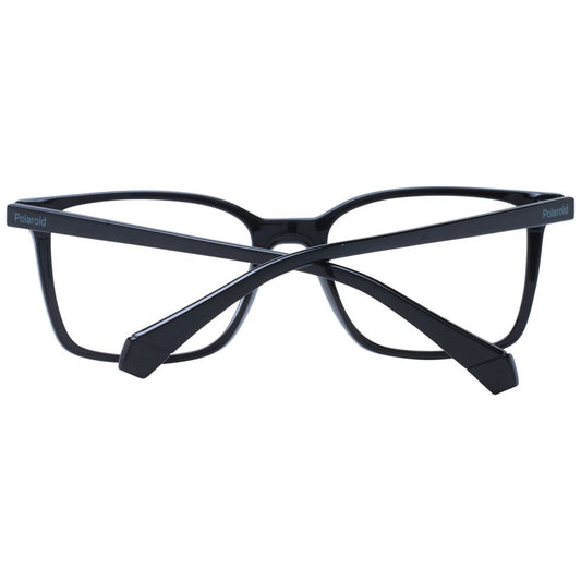 Polaroid Black Men Glasses Frame in full-rim rectangle design with black polyamide material and demo lenses