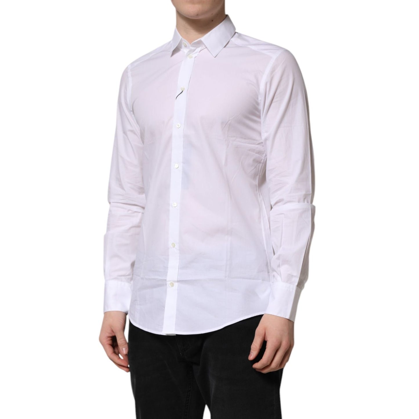 Dolce & Gabbana White Cotton Long Sleeves Dress Formal Shirt