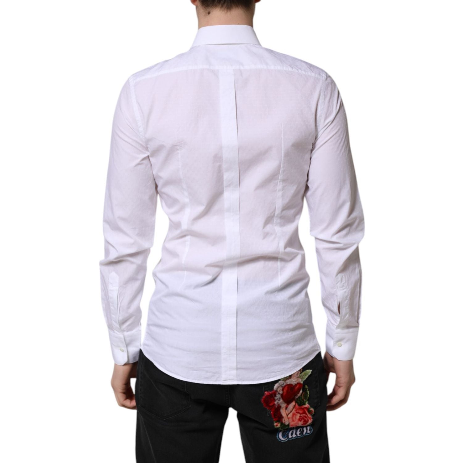 Dolce & Gabbana White GOLD Long Sleeve Dress Men Formal Shirt