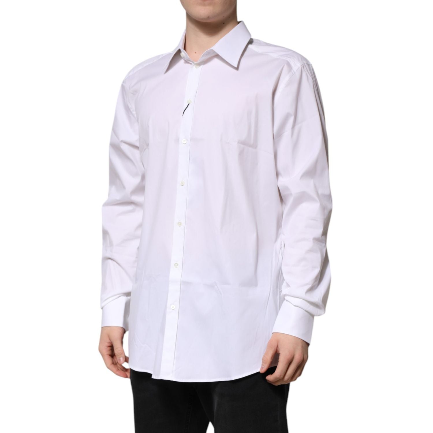Dolce & Gabbana White GOLD Long Sleeve Dress Men Formal Shirt
