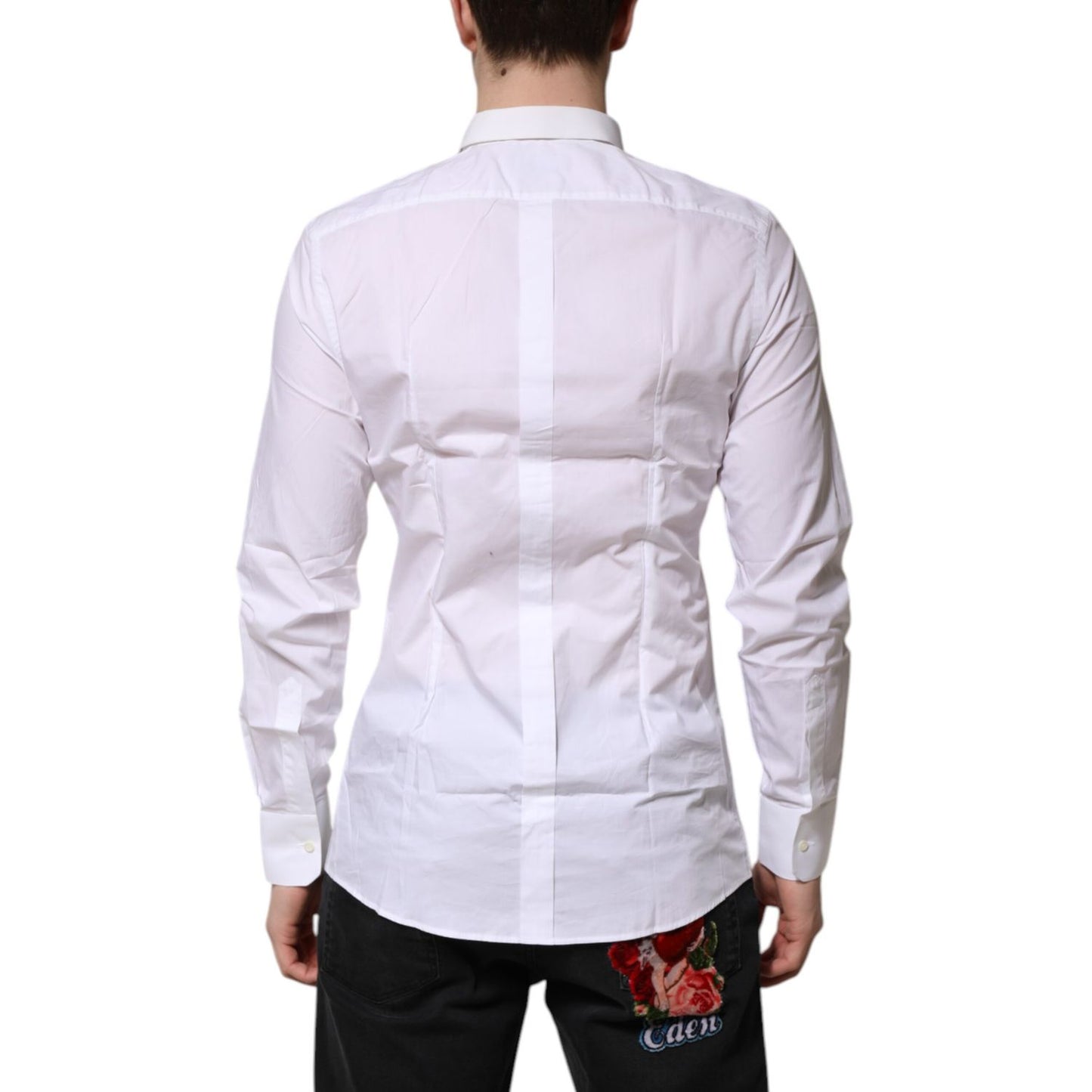 Dolce & Gabbana White GOLD Cotton Long Sleeves Men Formal Shirt