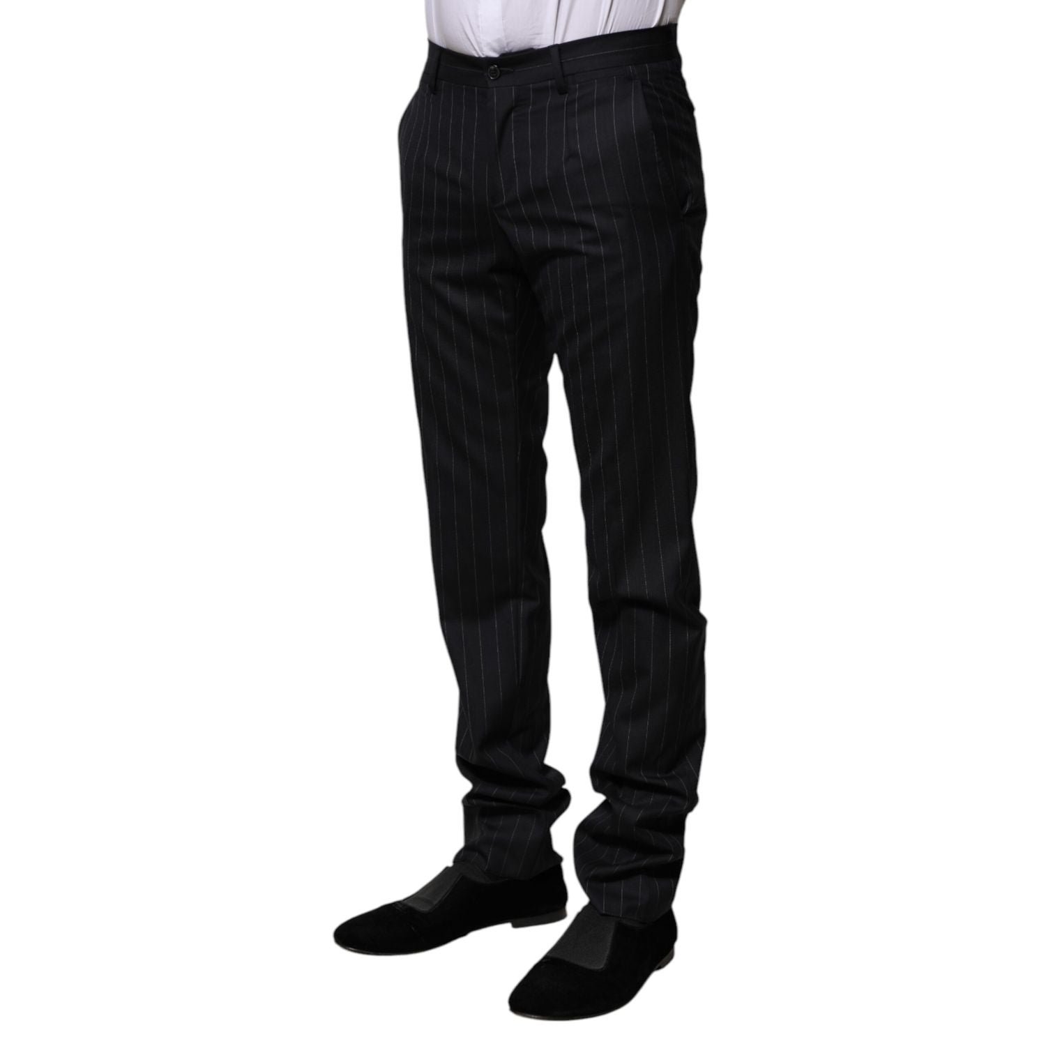 Dolce & Gabbana Black Wool Striped Formal Pants