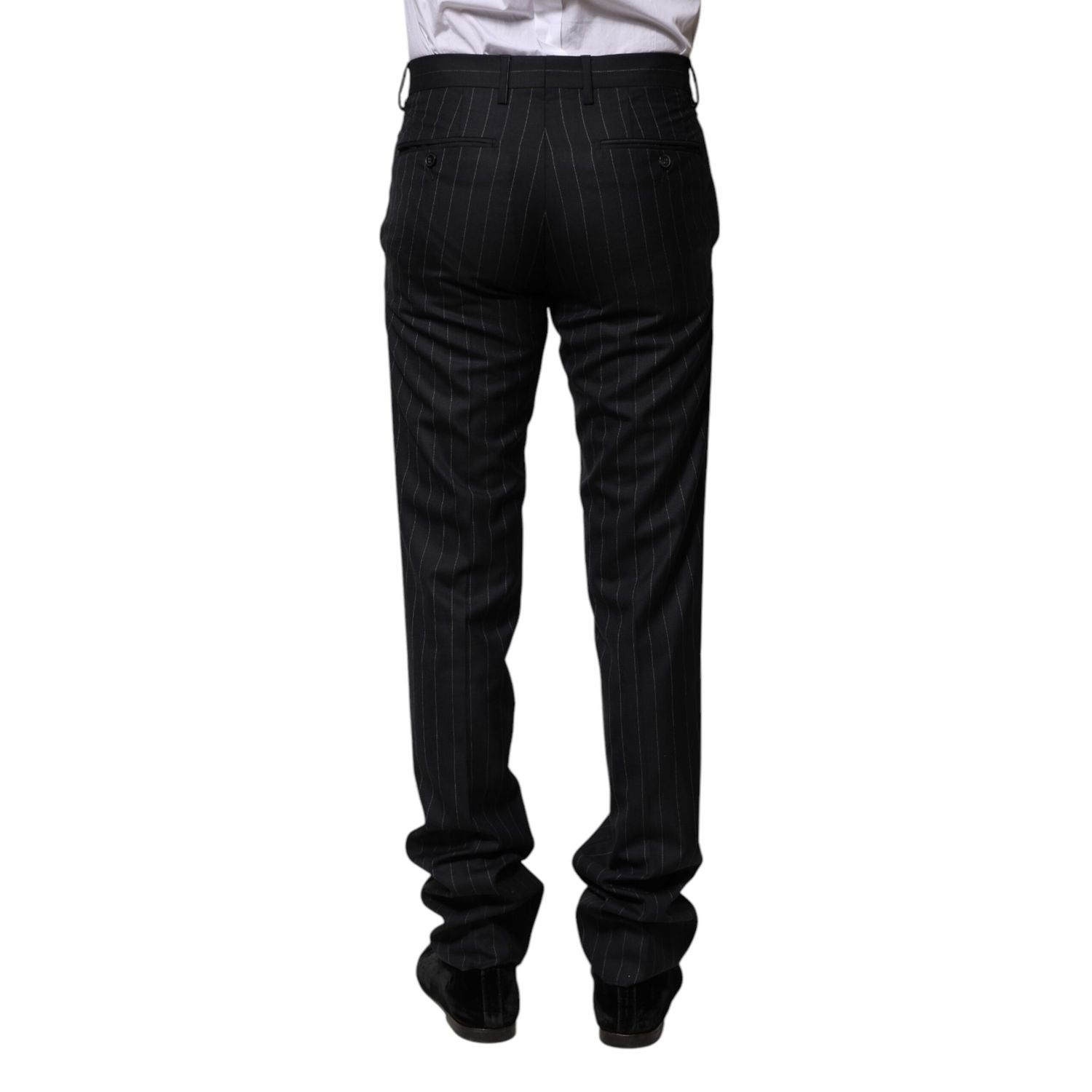 Dolce & Gabbana Black Wool Striped Formal Pants