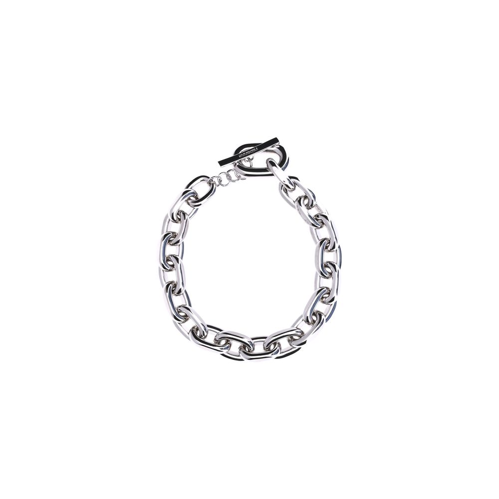 Rabanne Silver Aluminum Necklace featuring bold oversized links and logo clasp, perfect as a statement jewelry piece.