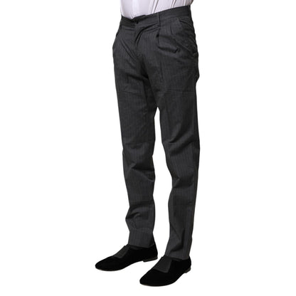 Dolce & Gabbana Gray Striped Cotton Formal Pants