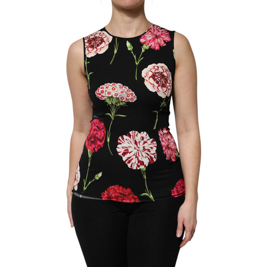 Dolce & Gabbana Black Floral Print Sleeveless Tank Blouse Top TSH906736-40