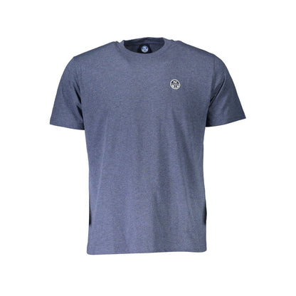 North Sails Blue Cotton Men T-Shirt with logo, short sleeves, crew neck, made from cotton and polyester blend, nautical style.