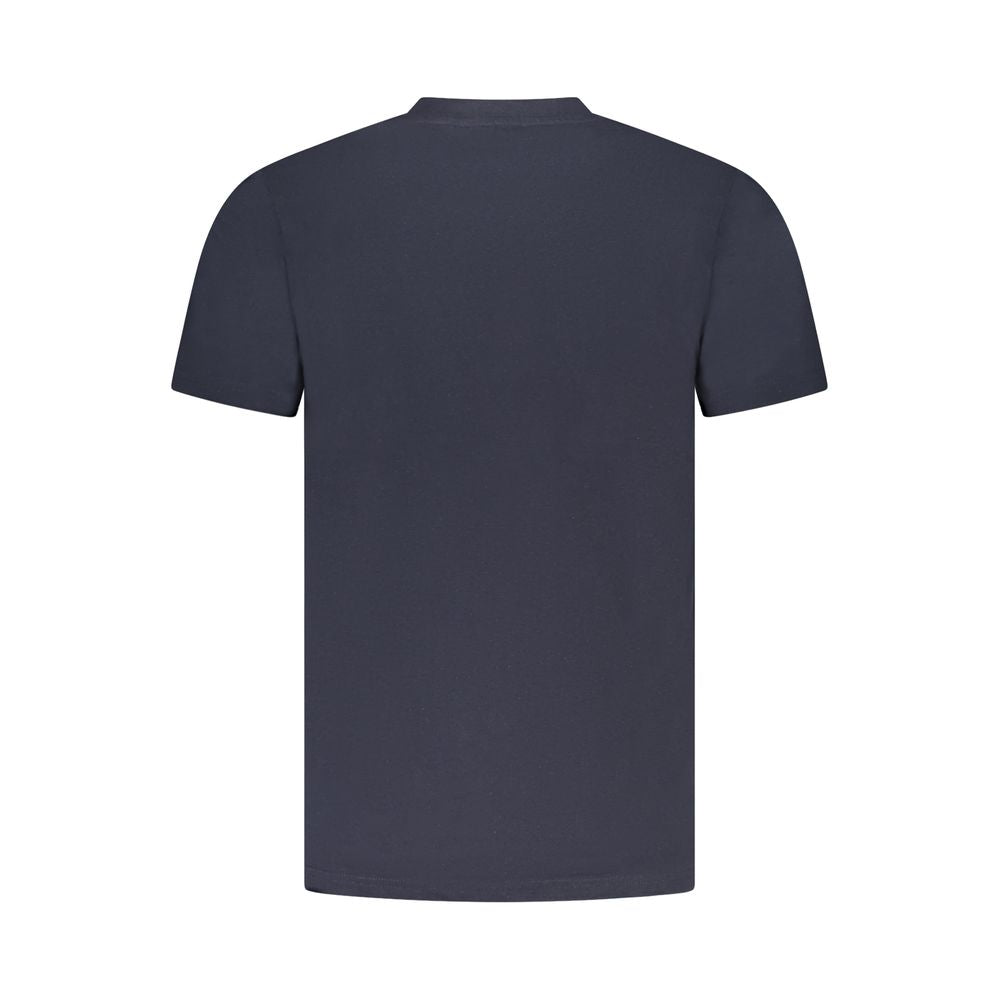 Back view of Cavalli Class Blue Cotton Men T-Shirt with short sleeves and luxurious cotton fabric.