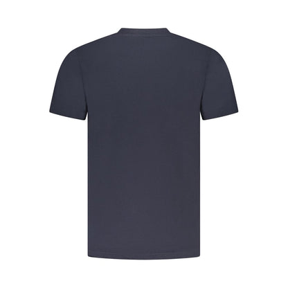 Back view of Cavalli Class Blue Cotton Men T-Shirt with short sleeves and luxurious cotton fabric.