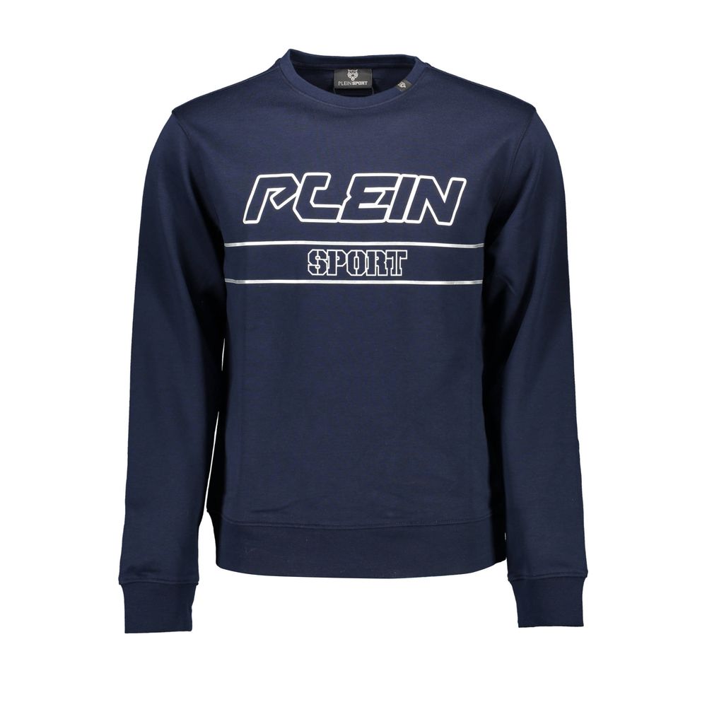 Plein Sport Blue Cotton Men Sweater with logo and fashionable design on display.
