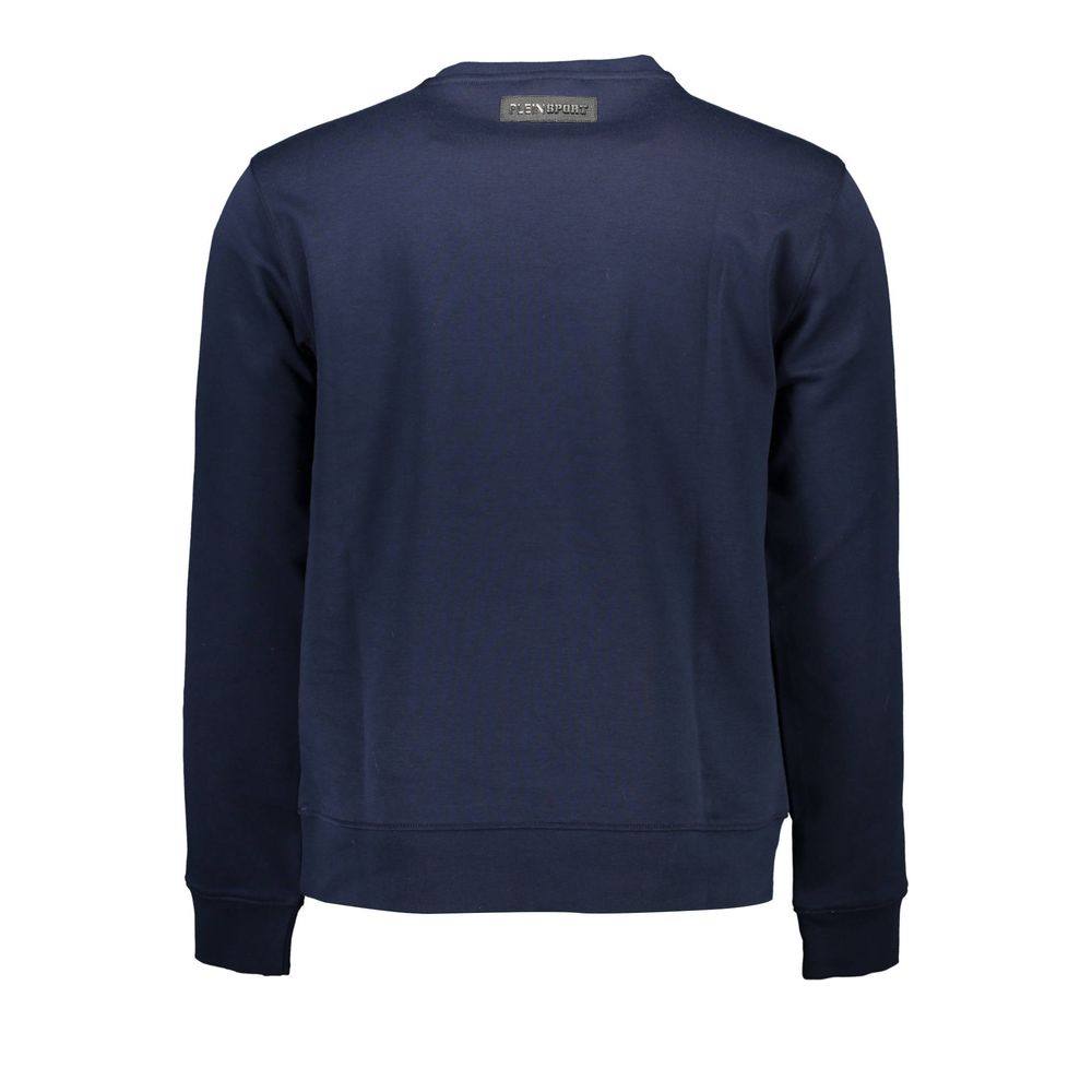 Back view of Plein Sport Blue Cotton Men Sweater showcasing elegant design and quality.