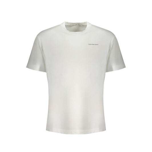Calvin Klein White Cotton T-Shirt with short sleeves, crew neck, logo print, made from 95% regenerative cotton.