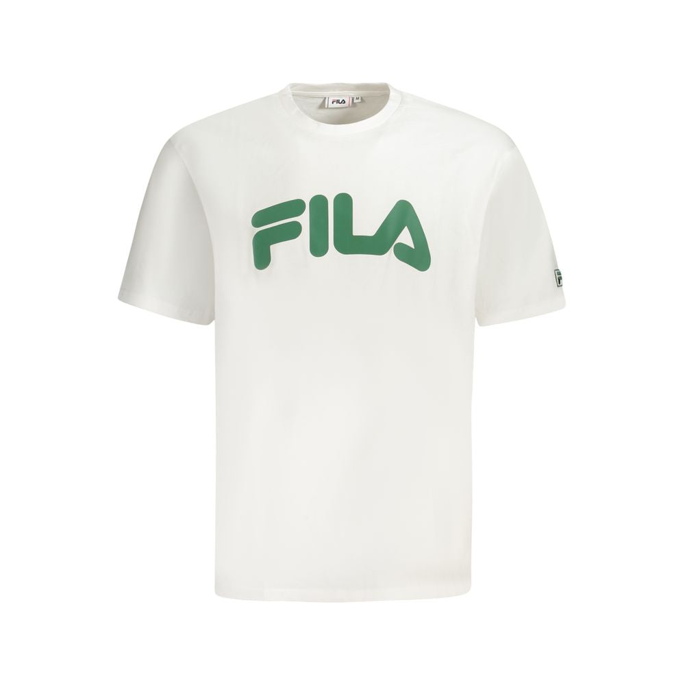 Fila White Cotton Men T-Shirt with green logo for stylish casual wear
