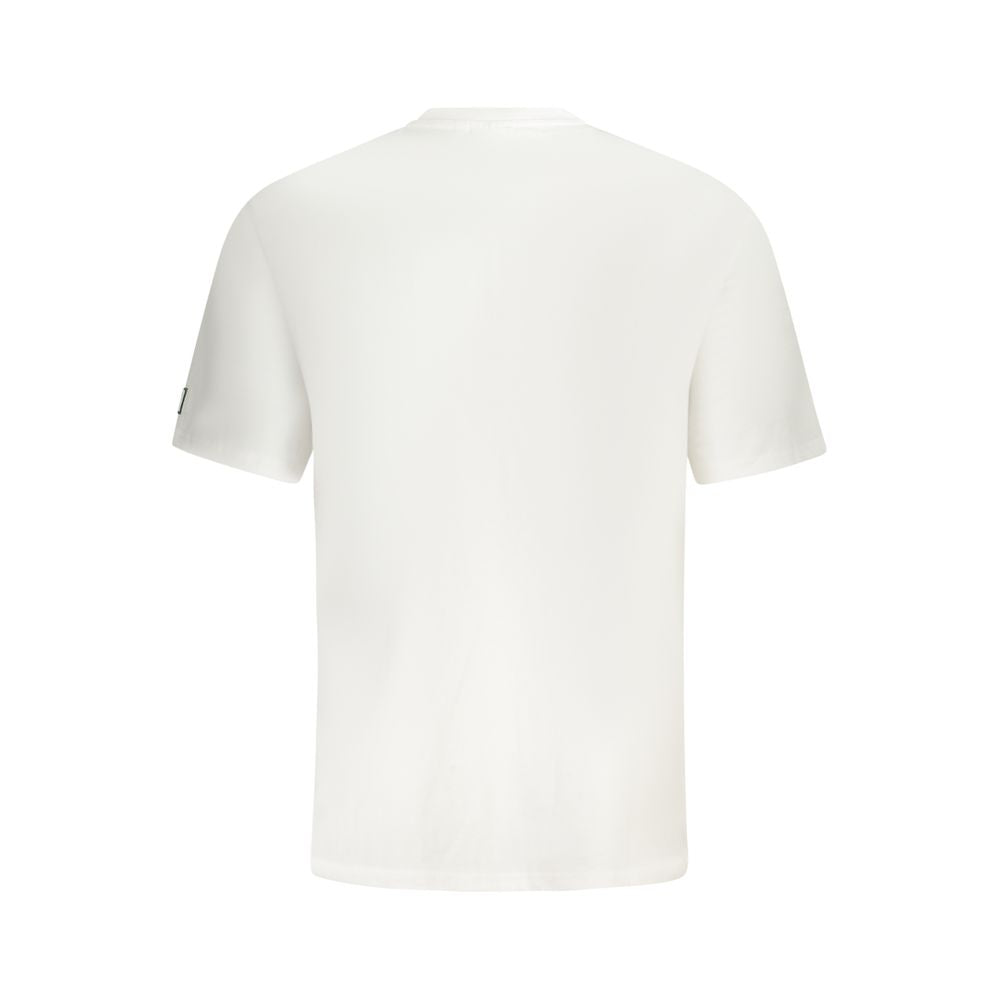 Back view of Fila White Cotton Men T-Shirt showcasing plain design and short sleeves, ideal for breathable comfort and casual style.