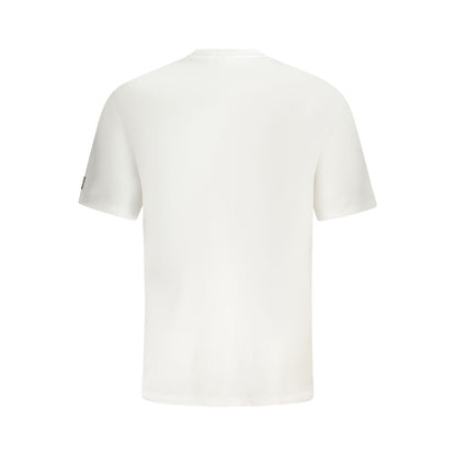 Back view of Fila White Cotton Men T-Shirt showcasing plain design and short sleeves, ideal for breathable comfort and casual style.