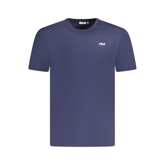 Fila Blue Cotton Men T-Shirt with crew neck, 100% organic cotton for comfort and style, features a bold logo on the chest.