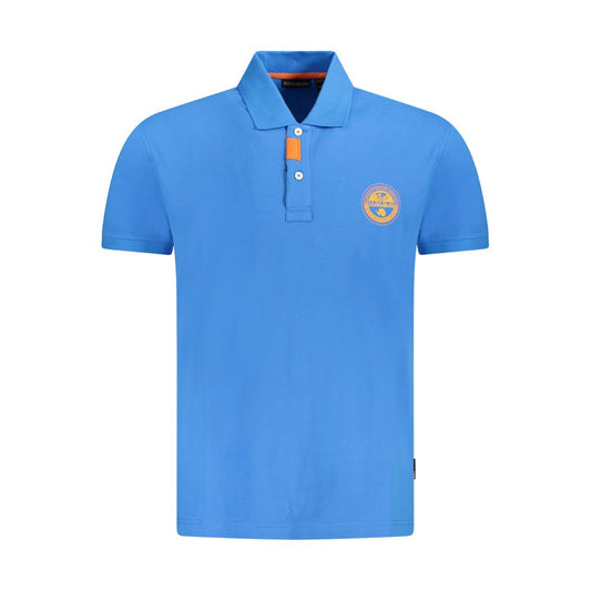 Napapijri Blue Cotton Men Polo Shirt with logo patch and two-button placket, offering a refined yet comfortable fit.