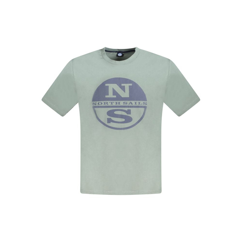 North Sails Green Cotton Men T-Shirt with logo print on front, short sleeves, ideal for stylish casual wear