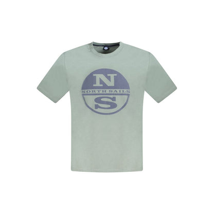 North Sails Green Cotton Men T-Shirt with logo print on front, short sleeves, ideal for stylish casual wear
