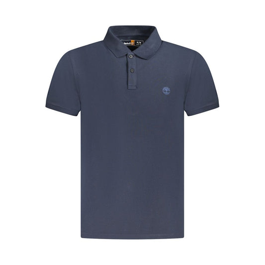 Timberland Blue Cotton Men Polo Shirt with embroidered logo, featuring a slim fit and two-button placket, crafted for comfort and style.