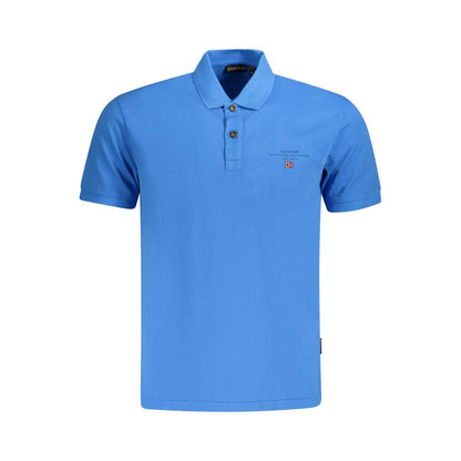 Napapijri Blue Cotton Men Polo Shirt with short sleeves and embroidered logo detailing, adding style and versatility to any wardrobe.