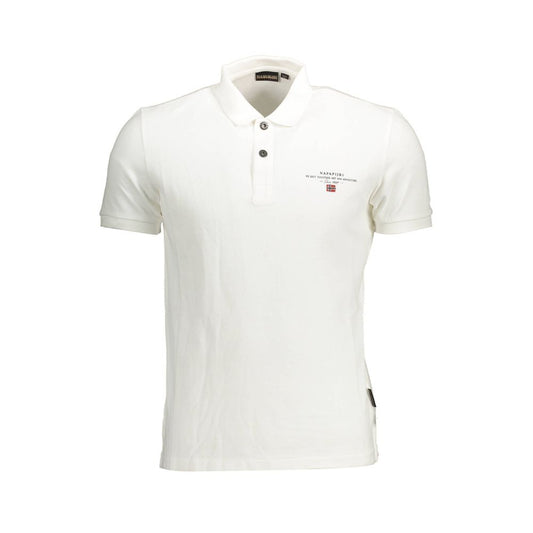 Napapijri White Cotton Men Polo Shirt with logo and embroidery, comfortable short sleeve design perfect for stylish casual wear.