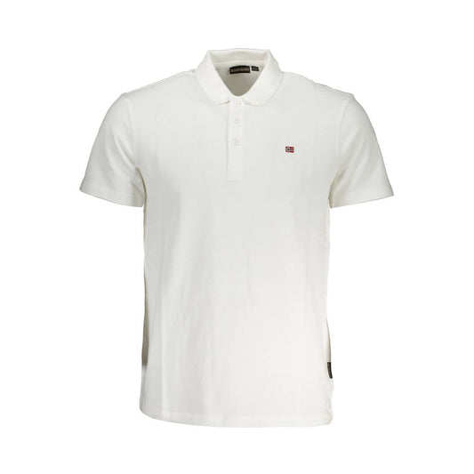 Napapijri White Cotton Men Polo Shirt with embroidery and logo, short sleeve, three-button placket, classic fit.