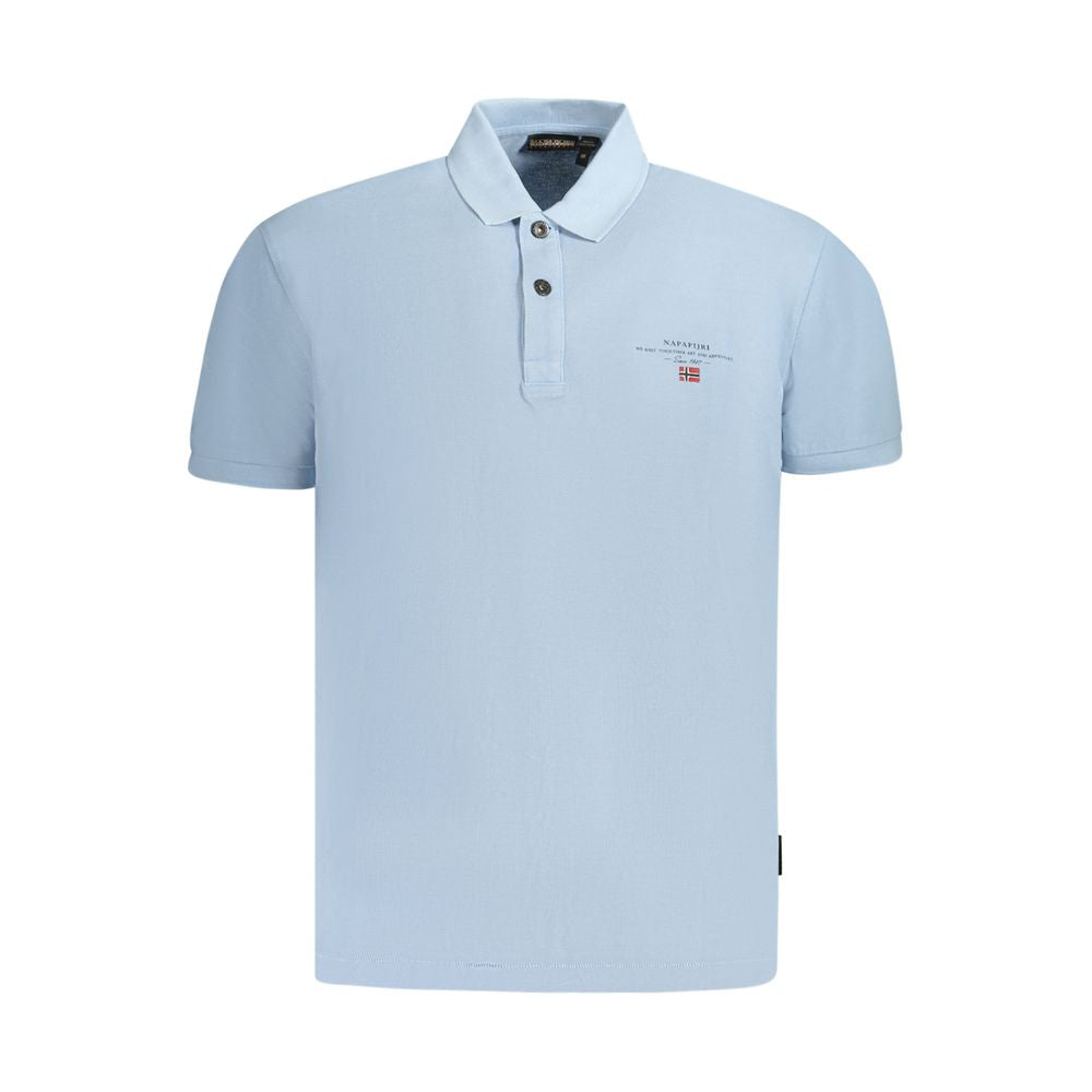 Napapijri Light Blue Cotton Men Polo Shirt with embroidery and logo, perfect for casual refinement and style.