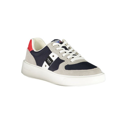 Blauer Blue Leather Men Sneaker with stylish contrasting details and iconic Blauer logo, perfect for a trendsetting lifestyle.