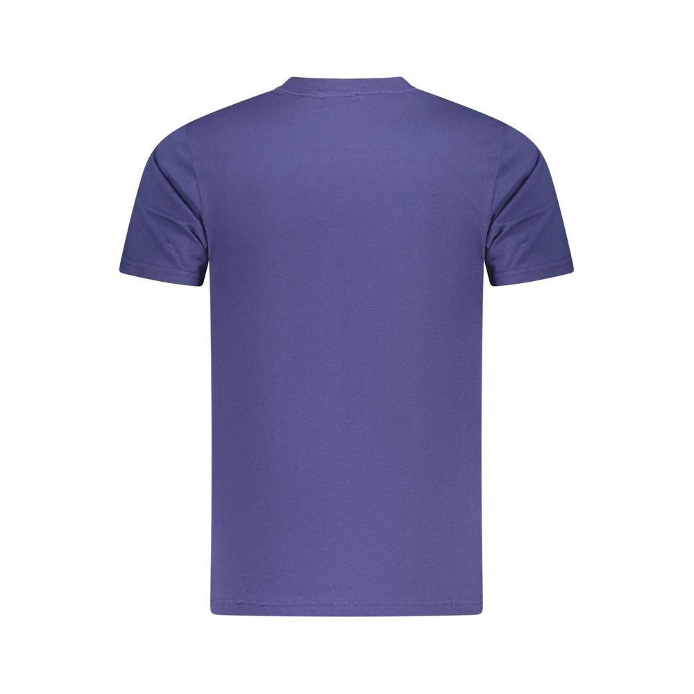 Cavalli Class Blue Cotton Men T-Shirt showcasing back design, short sleeves, and luxurious fabric for high-end fashion appeal.