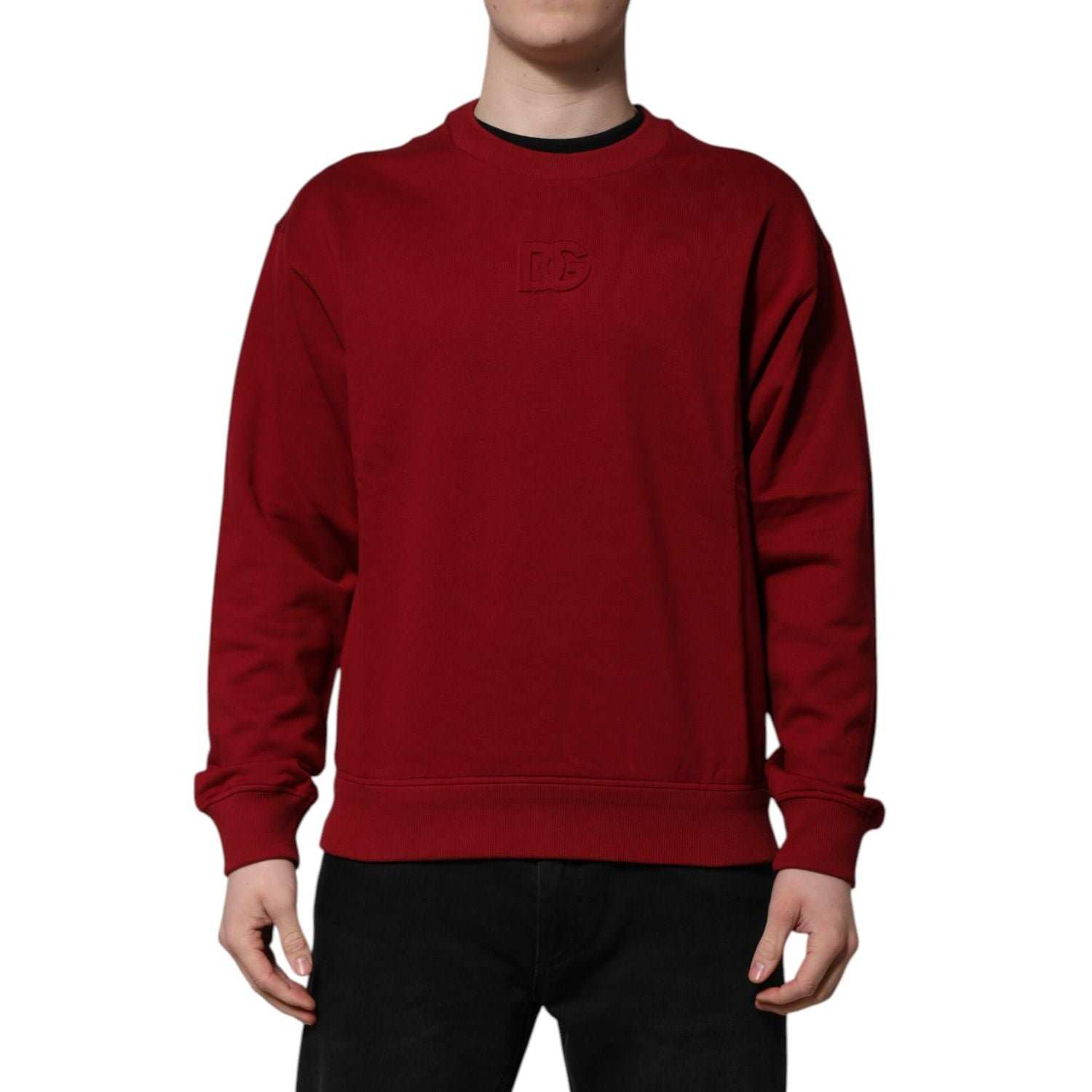 Dolce & Gabbana Red Embossed Logo Cotton Crew Neck Sweater