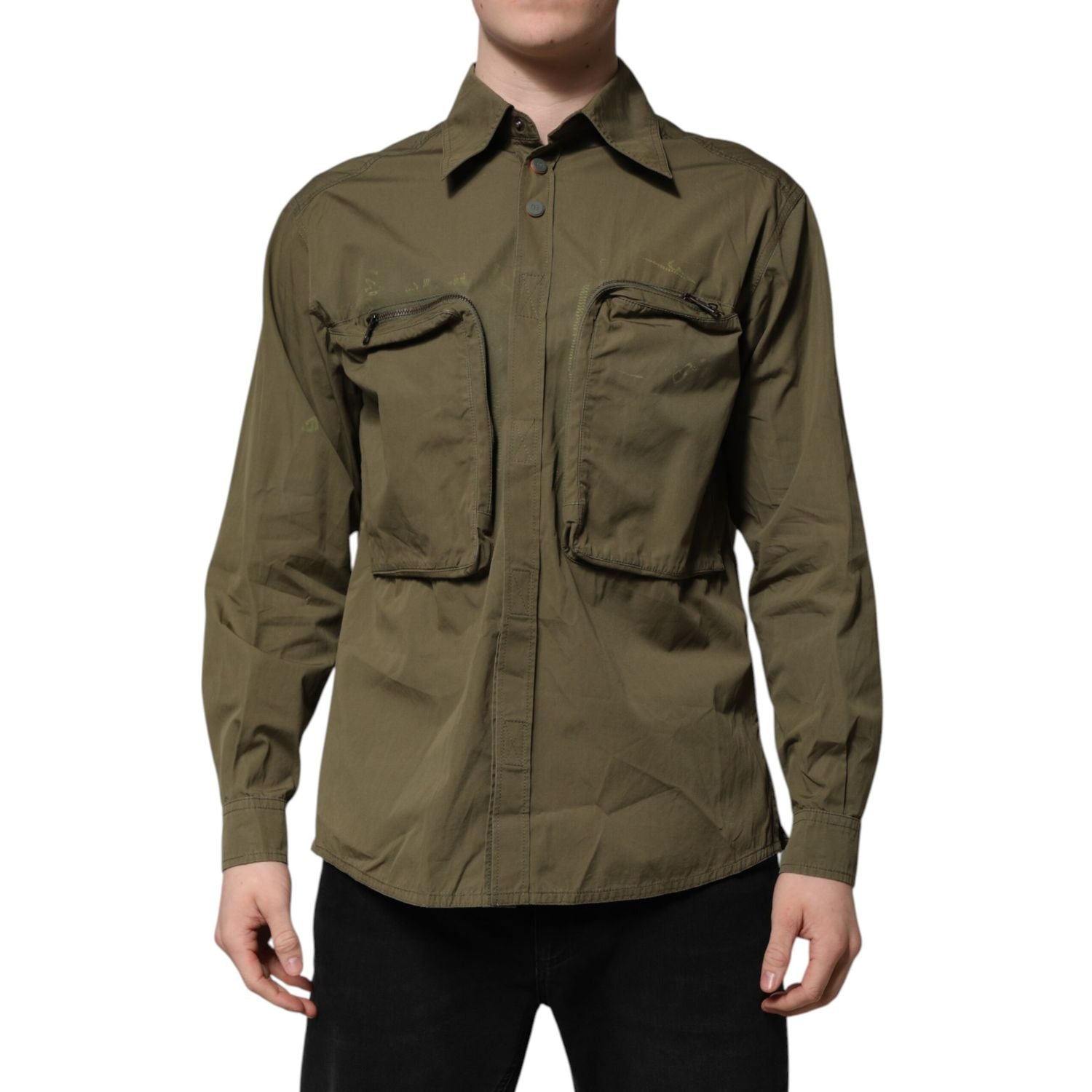 Dolce & Gabbana Army Green Button Down Long Sleeves Shirt