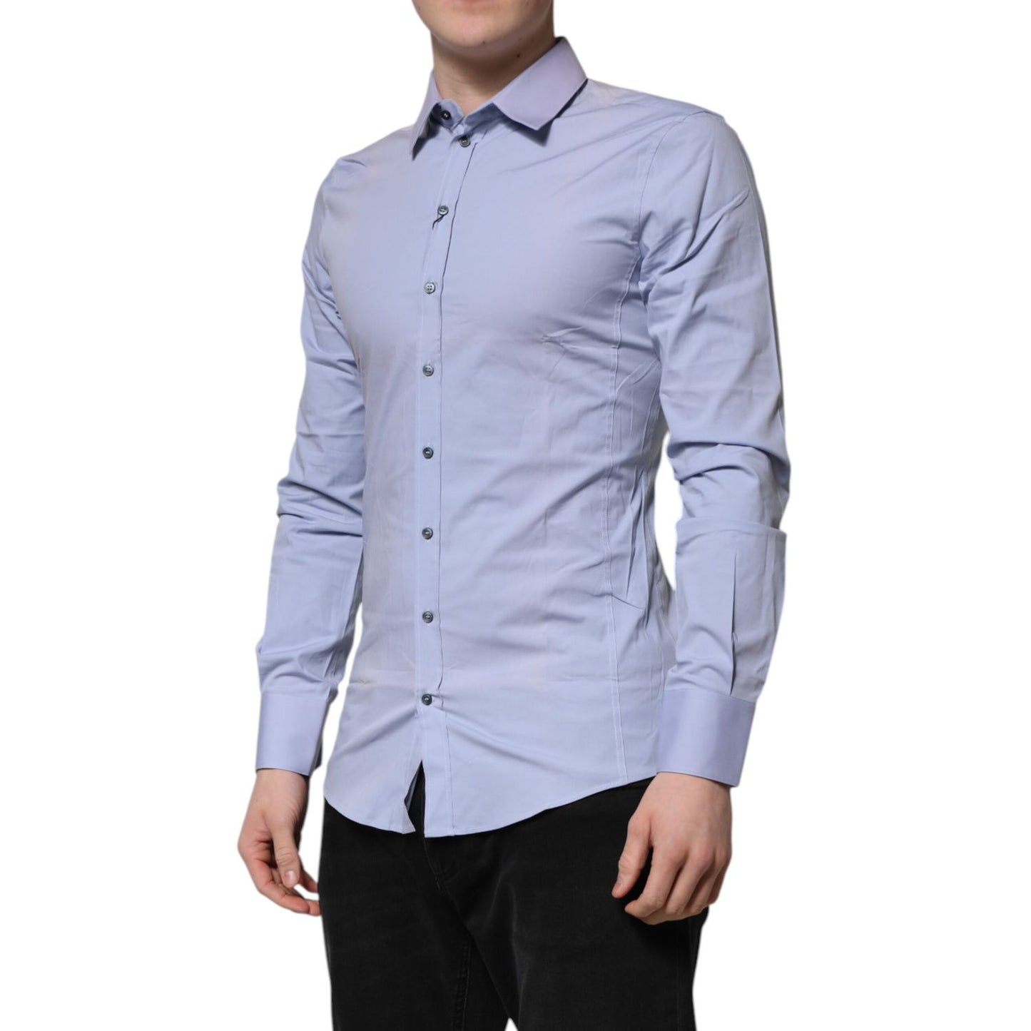 Dolce & Gabbana Blue Cotton SICILIA Long Sleeves Dress Shirt