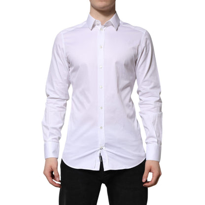Dolce & Gabbana White Cotton GOLD Long Sleeve Men Dress Shirt