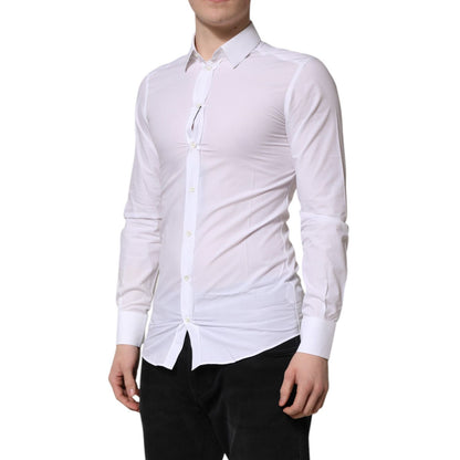Dolce & Gabbana White Cotton GOLD Long Sleeve Men Dress Shirt