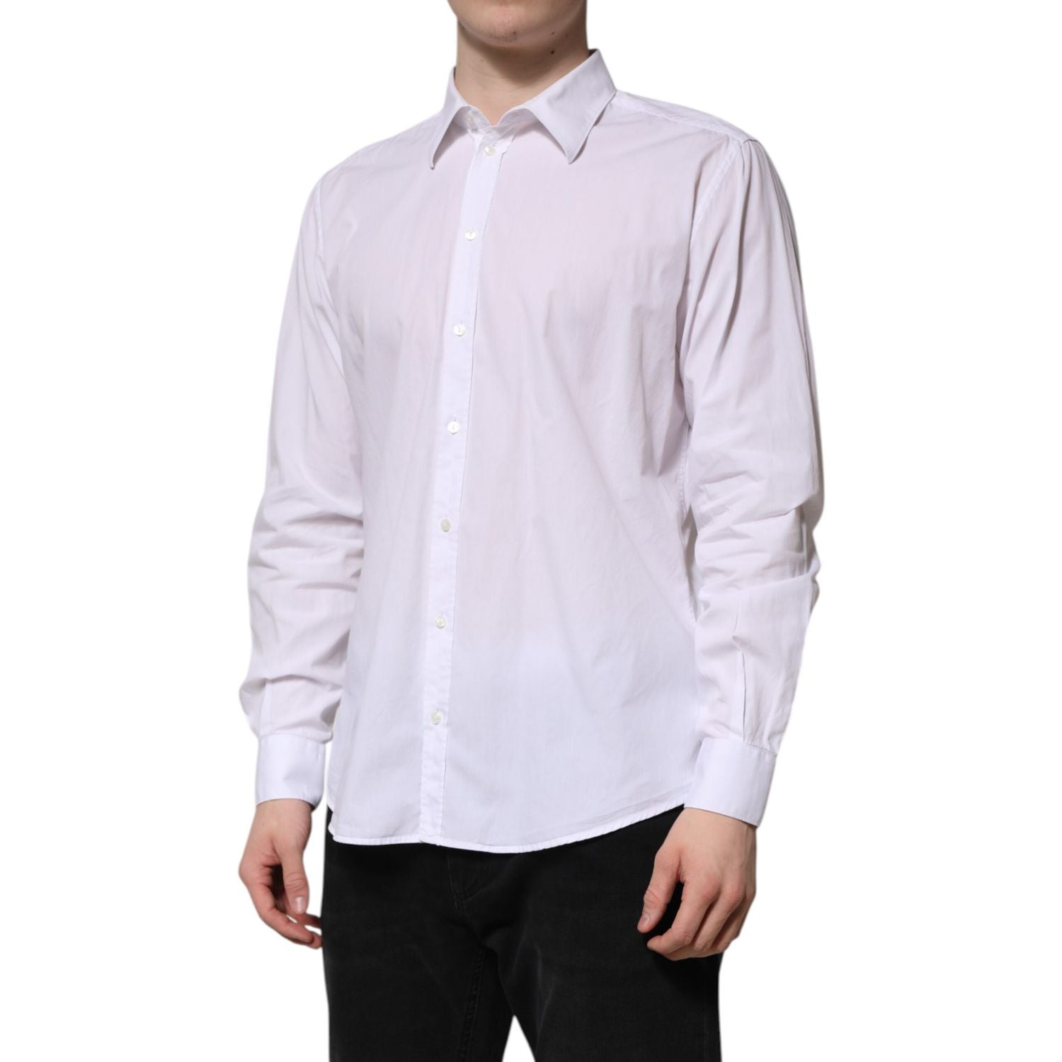 Dolce & Gabbana White Cotton STAFF Long Sleeves Dress Shirt