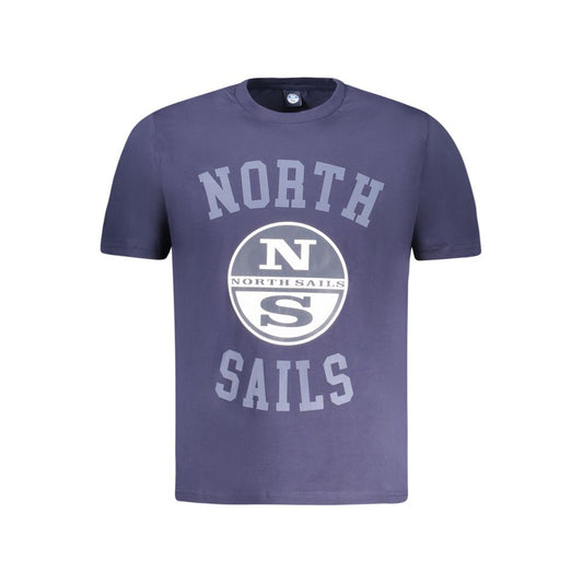 North Sails Blue Cotton Men T-Shirt with bold logo and standout print, short sleeve, crew-neck, 100% cotton, made in Egypt.
