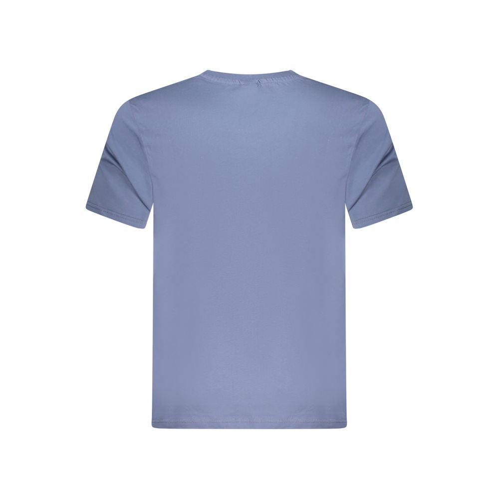 Back view of North Sails Blue Cotton Men T-Shirt featuring short sleeves and soft fabric for comfort and style.