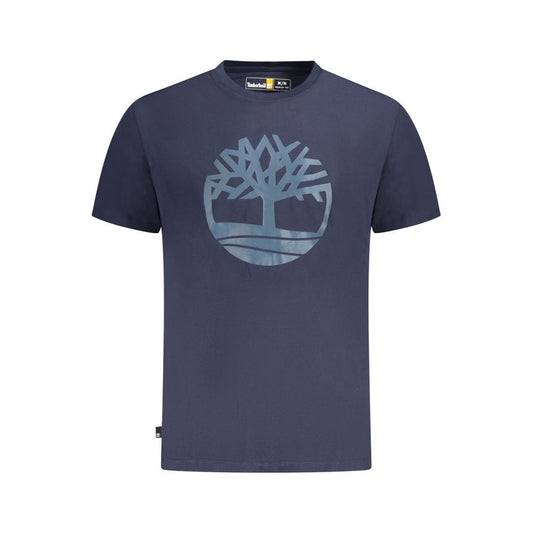 Timberland Blue Cotton T-Shirt with short sleeves, crew neck, and logo print, regular fit.