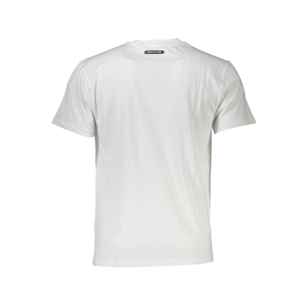 Back view of Cavalli Class White Cotton Men T-Shirt showcasing simple design and logo tag detail