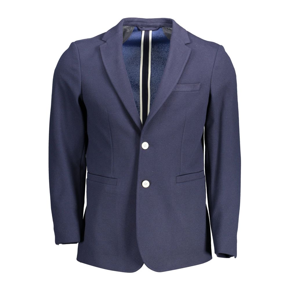Gant Blue Cotton Men Jacket with modern 2-button closure showcasing sleek style. Perfect for elevating any wardrobe.