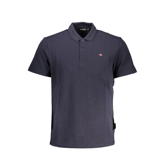 Napapijri Blue Cotton Men Polo Shirt with short sleeves and embroidered logo.