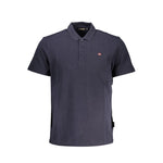 Napapijri Blue Cotton Men Polo Shirt with embroidered logo and three-button placket, showcasing casual elegance and premium quality.