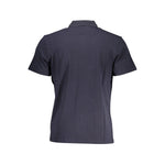 Back view of Napapijri Blue Cotton Men Polo Shirt, showcasing short sleeves and classic fit made from premium cotton.