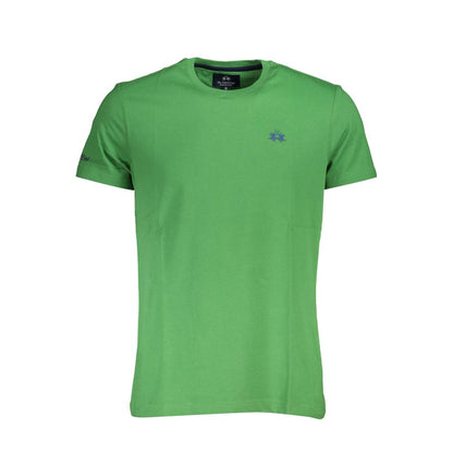 La Martina Green Cotton Men T-Shirt with embroidery and crew neck.