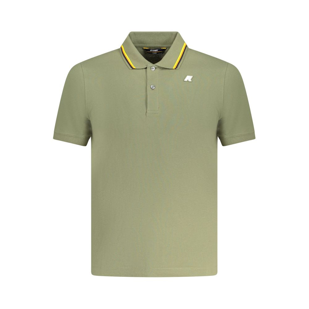 K-WAY Green Cotton Polo Shirt with short sleeves, 2 buttons, contrasting details, and logo application.